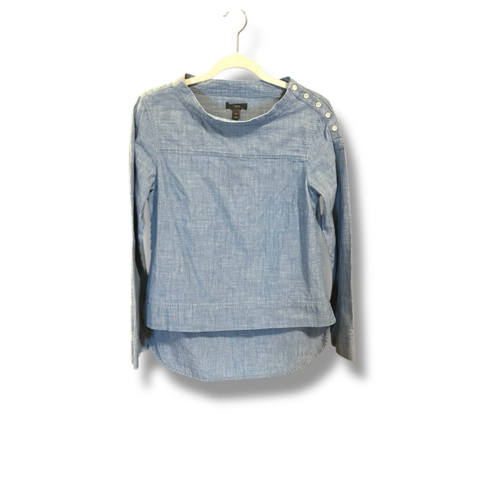 J.Crew Shirt, Size 2, Blue Denim 100% Cotton Denim Shoulder Buttons 2